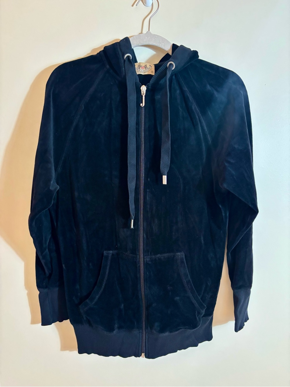 Vintage Y2K Juicy Couture Black Velour Logo Zip Hoodie Track Jacket Sweatshirt